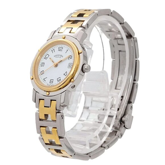 HERMES Clipper CL4 220 Quartz Date White Dial Ladies Watch 90270753 - Picture 1 of 12